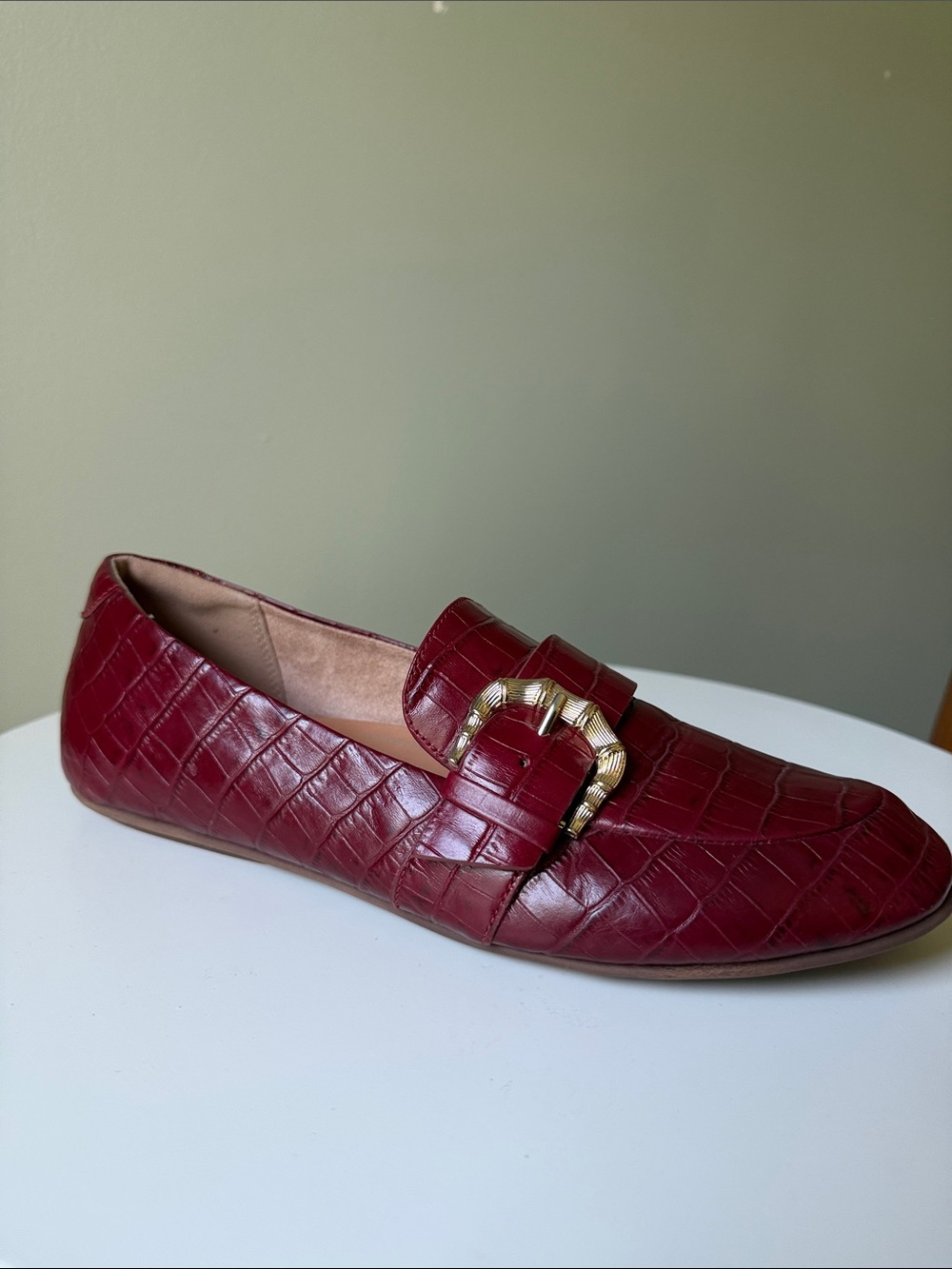 FitFlop Loafers Croc Embossed Red Slip On Flats Buckle Accent Size 11 EUR 43 EUC